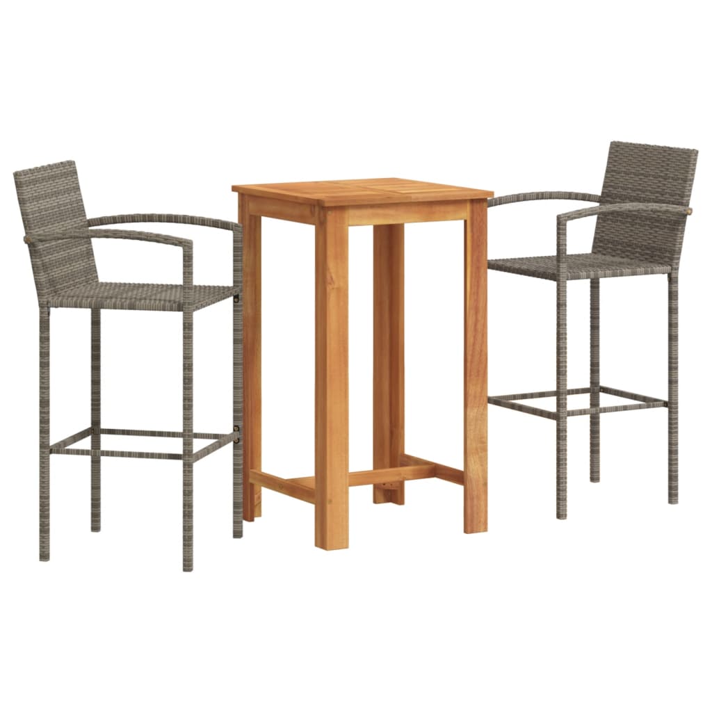 Garden Bar Set Grey Solid Acacia Wood Small Footrest