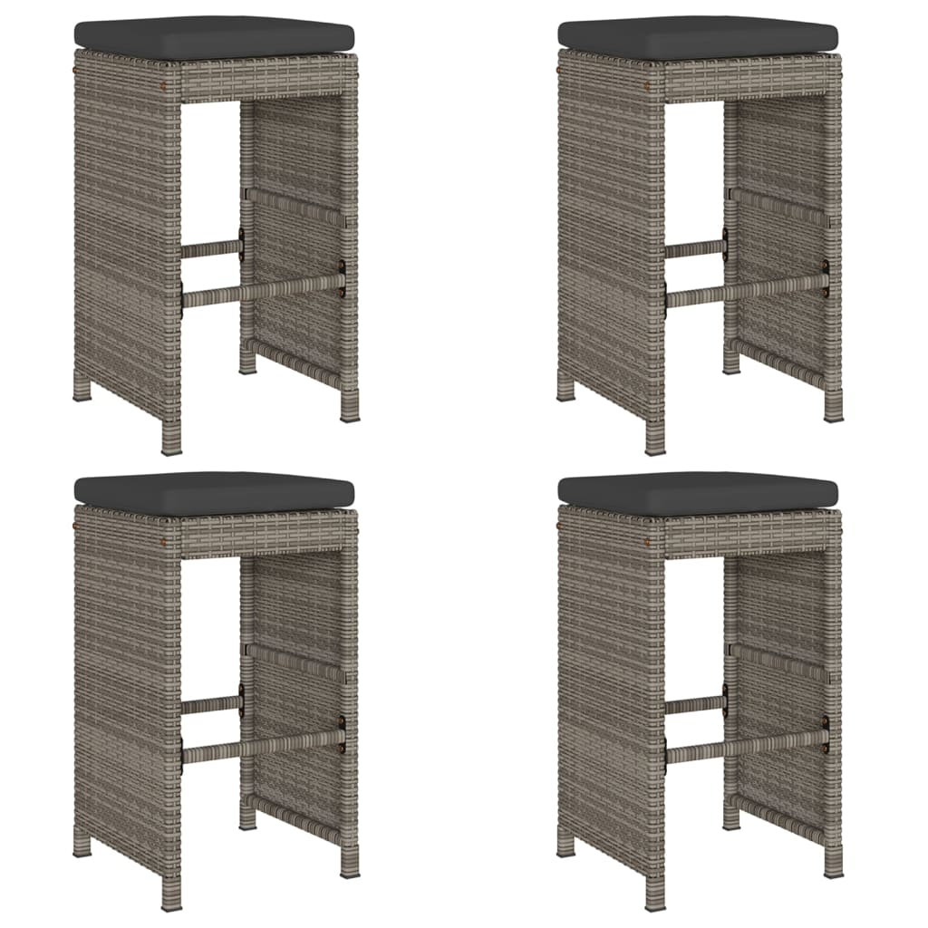 Garden Bar Stool Set of 4 Grey PE rattan Standard