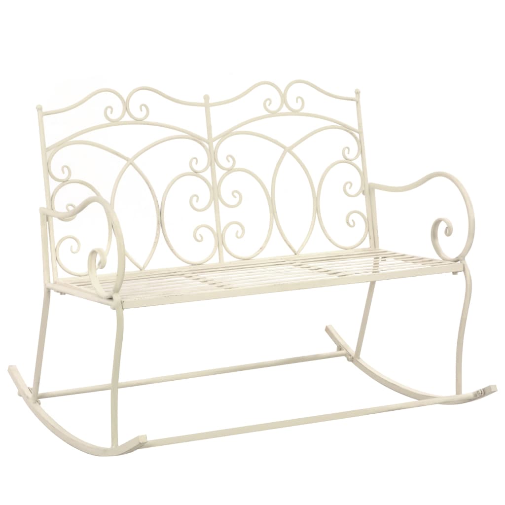 Garden Bench Antique White Wrought Iron 40.9 in Decorative Inlays