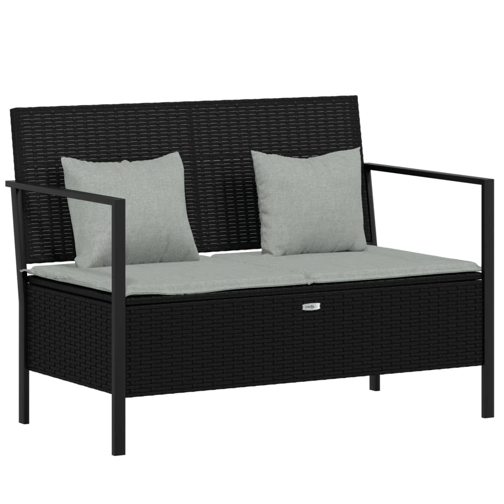 Garden Bench Black PE rattan 2-Seater Garden Bench Rectangular