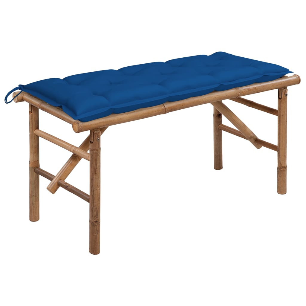 Garden Bench Blue, Natural Bamboo Bamboo and 100% Polyester Medium
