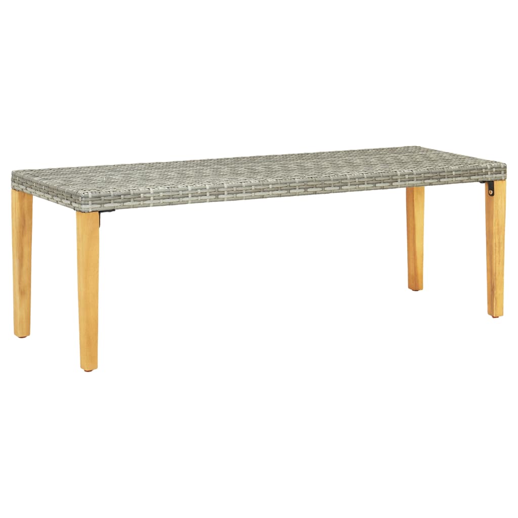 Garden Bench Grey + natural wood color Poly rattan, solid acacia wood