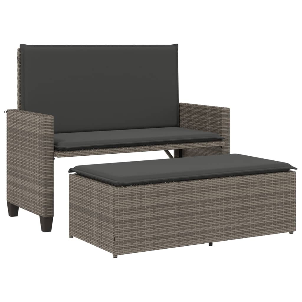 Garden Bench Grey PE rattan 2-seater Convertible