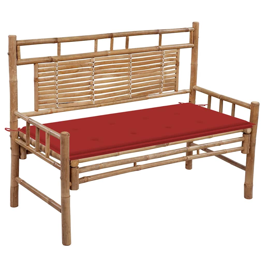 Garden Bench Red and Natural Bamboo Bamboo, Polyester 47.2 in