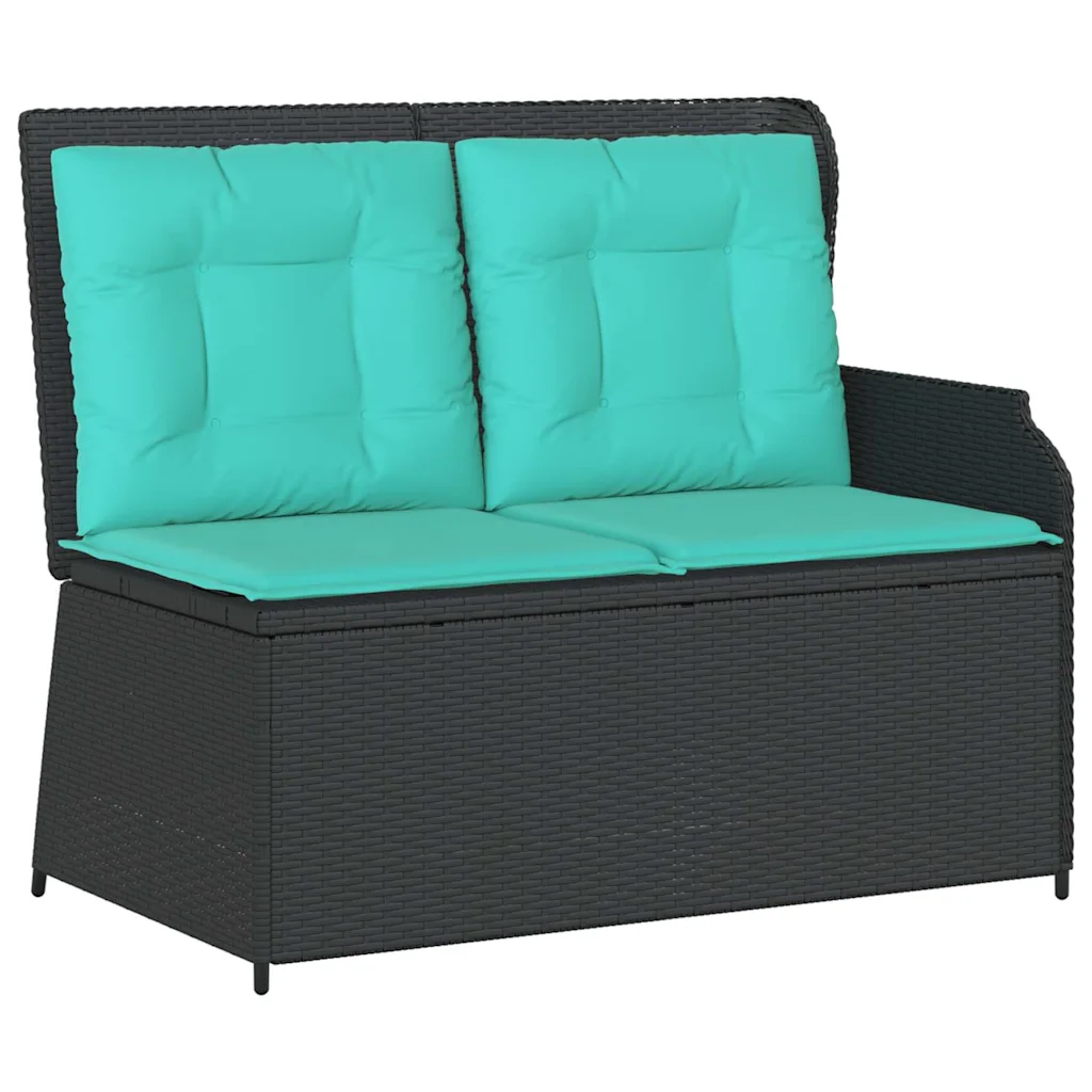 Garden Bench with Cushion Black and Turquoise Poly Rattan