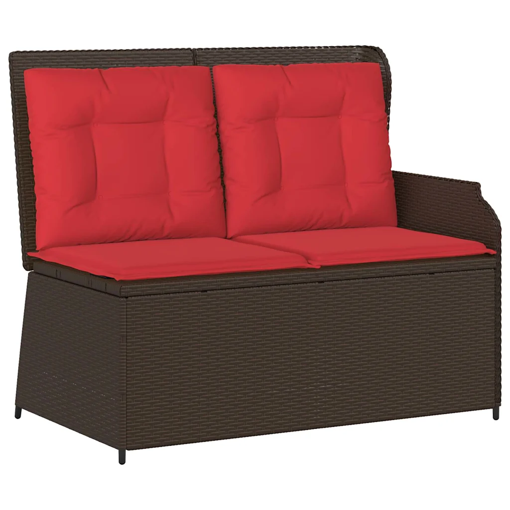 Garden Bench with Cushion Brown and Red Poly Rattan