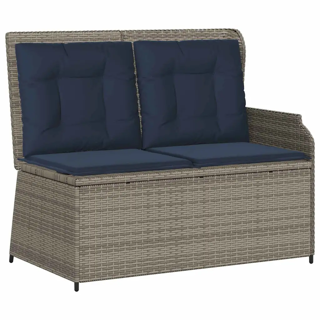 Garden Bench with Cushion Grey and Navy Blue Poly Rattan