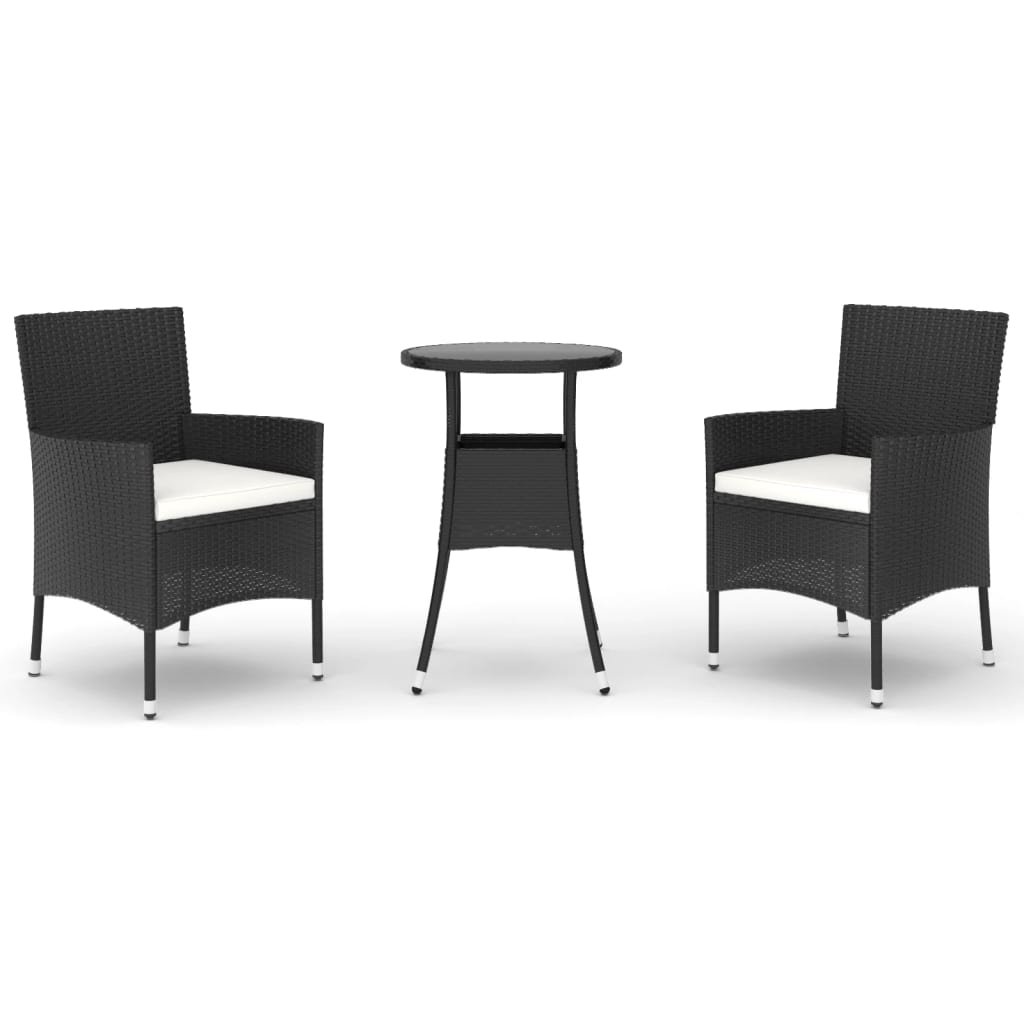 Garden Bistro Set Black Poly rattan Medium Durable