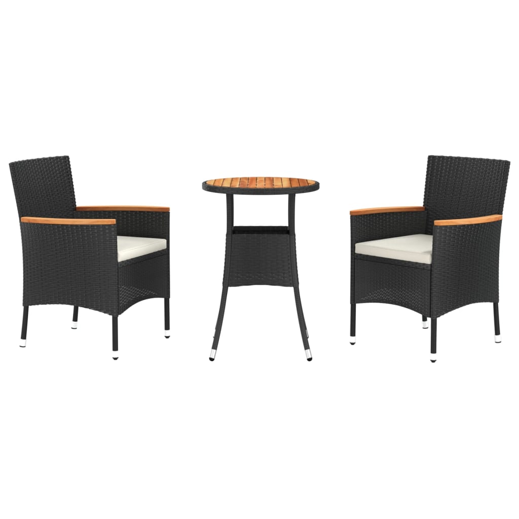 Garden Bistro Set Black Poly Rattan Medium Modern Bistro Set
