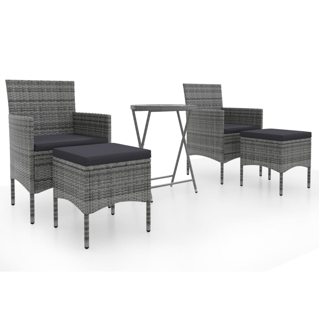 Garden Bistro Set Grey Poly Rattan Compact Removable Covers