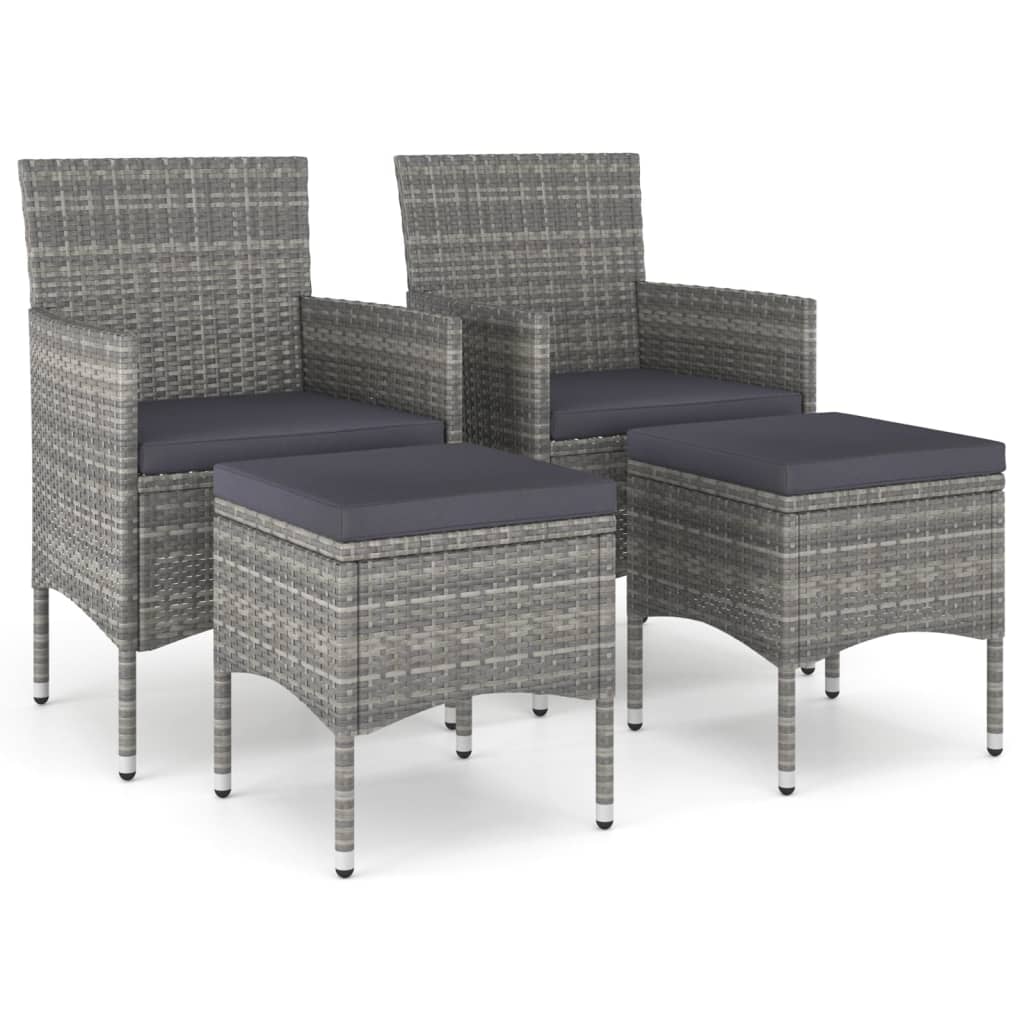 Garden Chair And Stool Set of 4 Grey