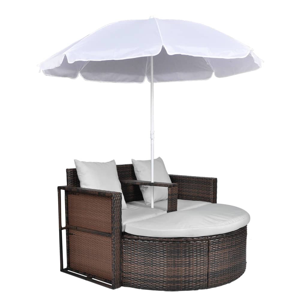 Garden Chair Brown Poly Rattan Detachable Outdoor Lounge Bed