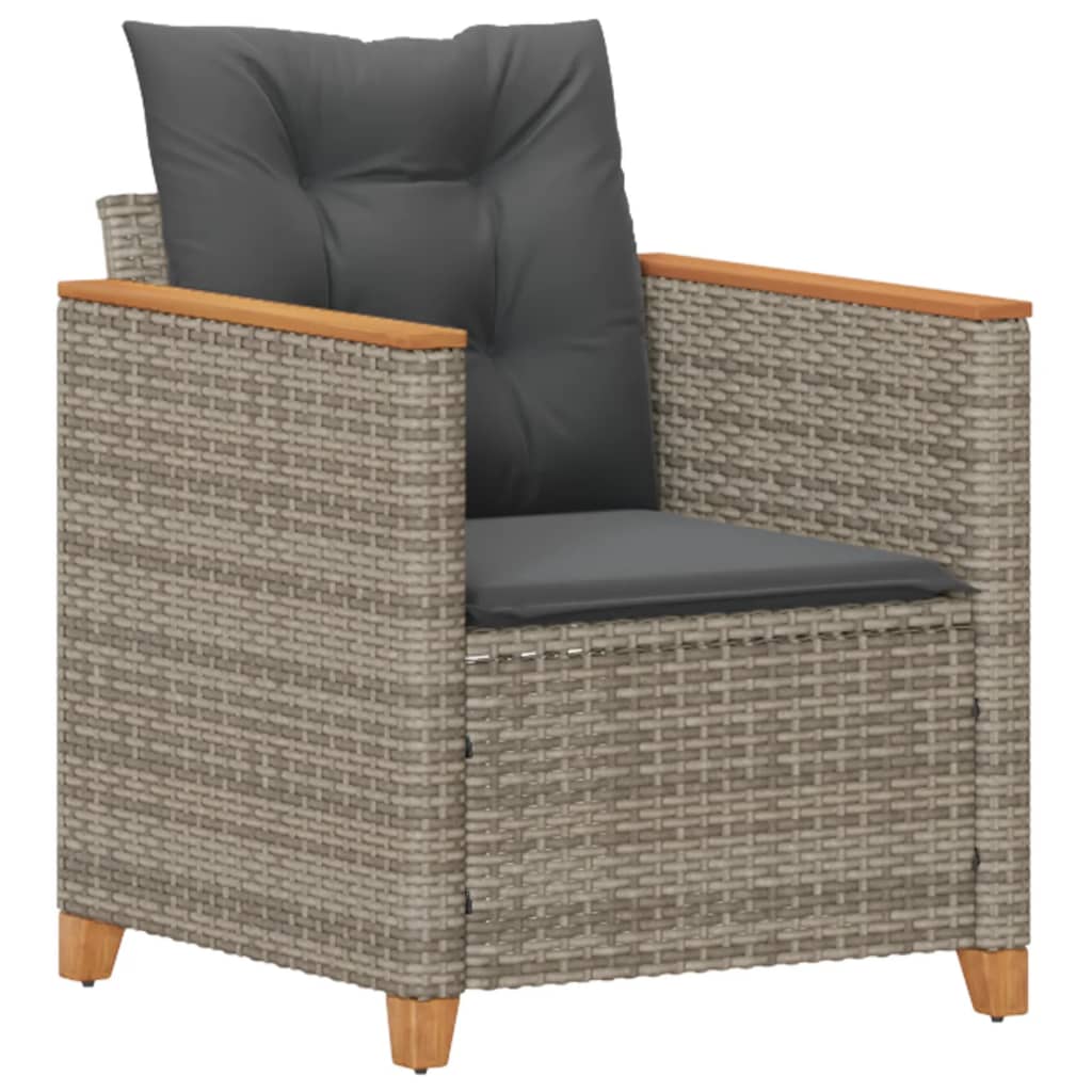 Garden Chair Grey PE rattan, powder-coated steel, solid acacia wood