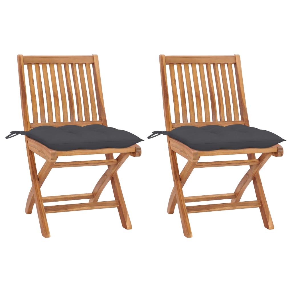 Garden Chair Set of 2 Anthracite Solid Teak Wood Standard