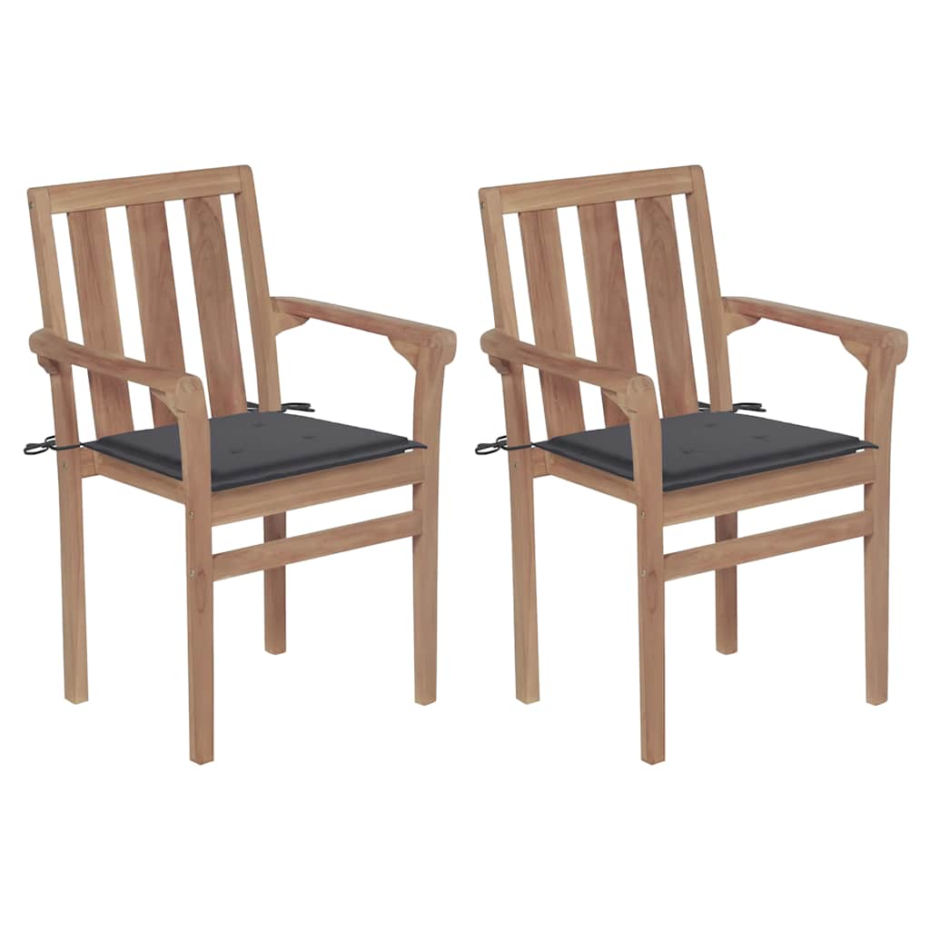 Garden Chair Set of 2 Anthracite Teak wood Standard Stackable