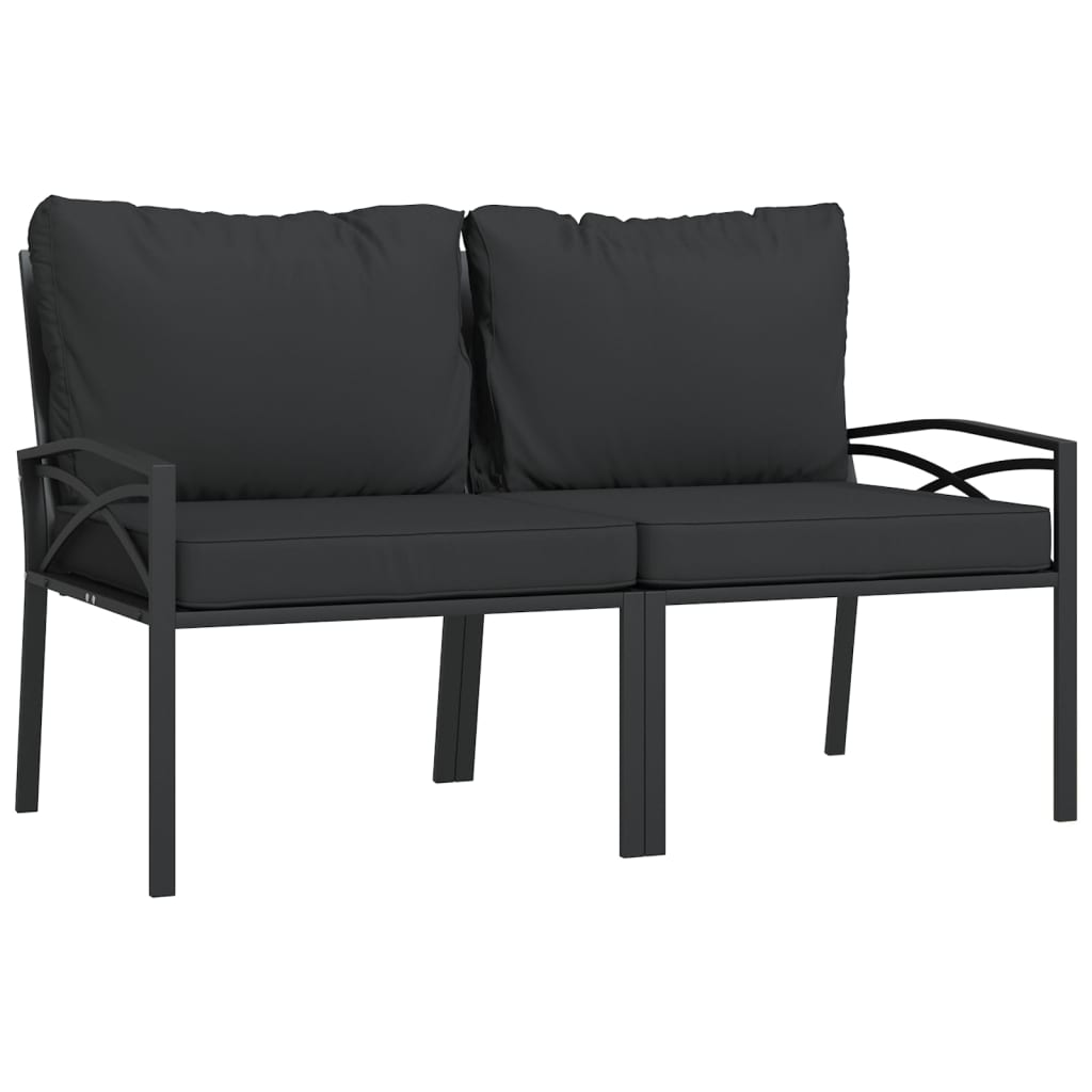 Garden Chair Set of 2 Black and grey Powder-coated steel, polyester