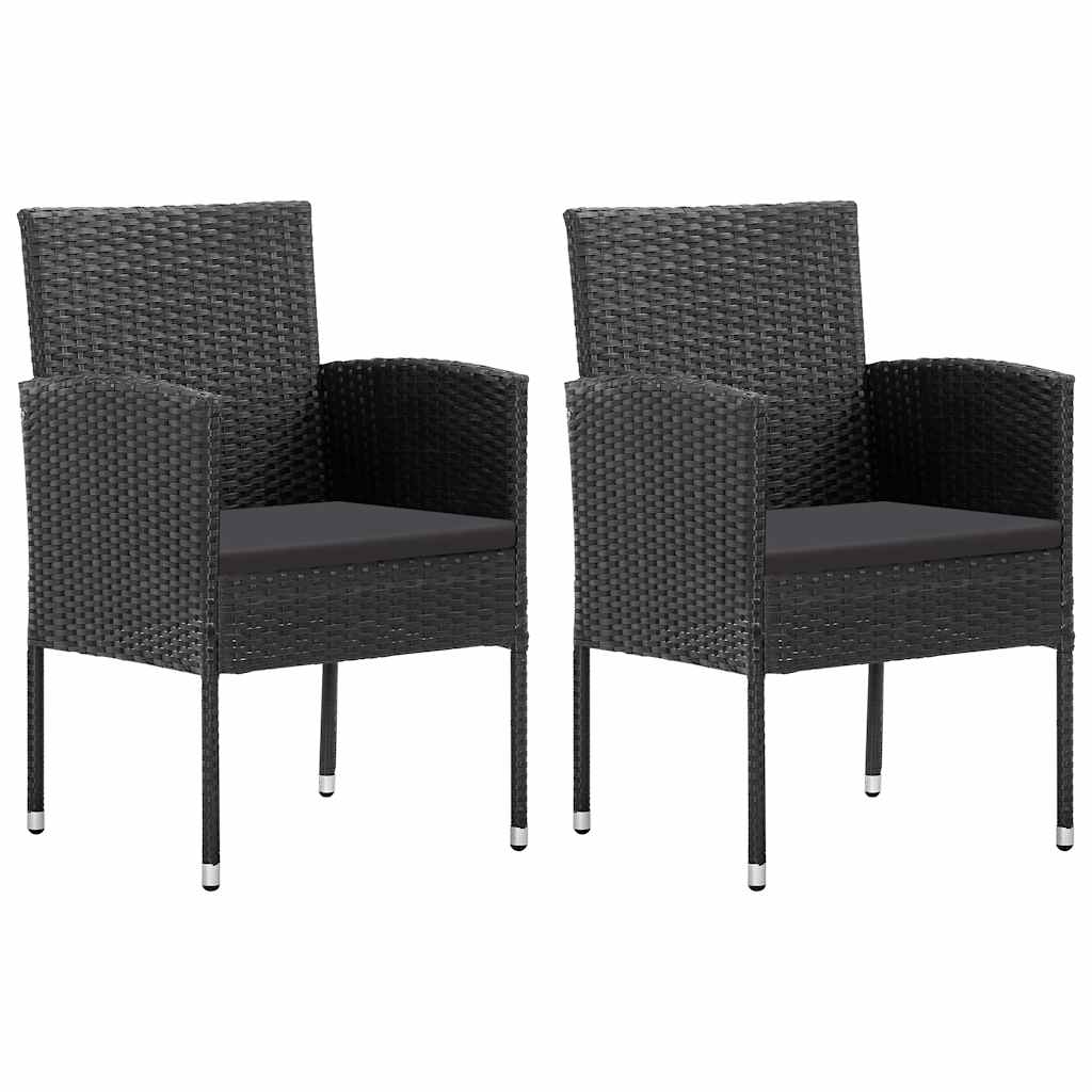 Garden Chair Set of 2 Black PE rattan, steel, polyester Durable