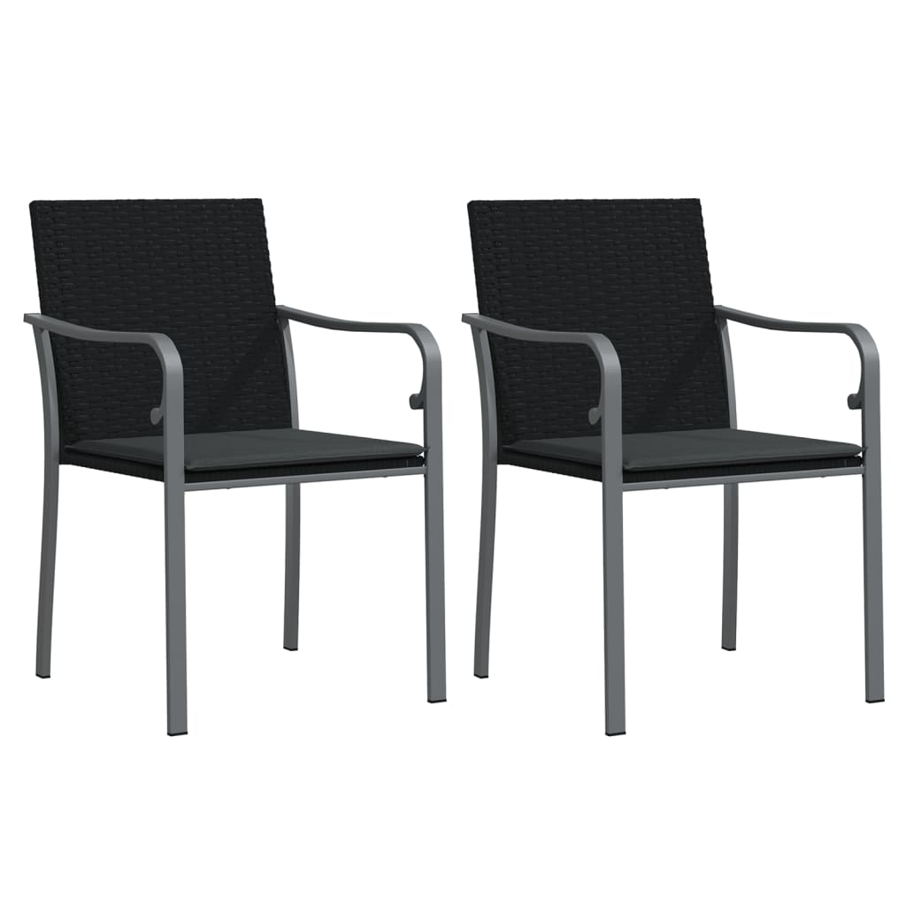 Garden Chair Set of 2 Black Poly Rattan, Steel Standard Durable