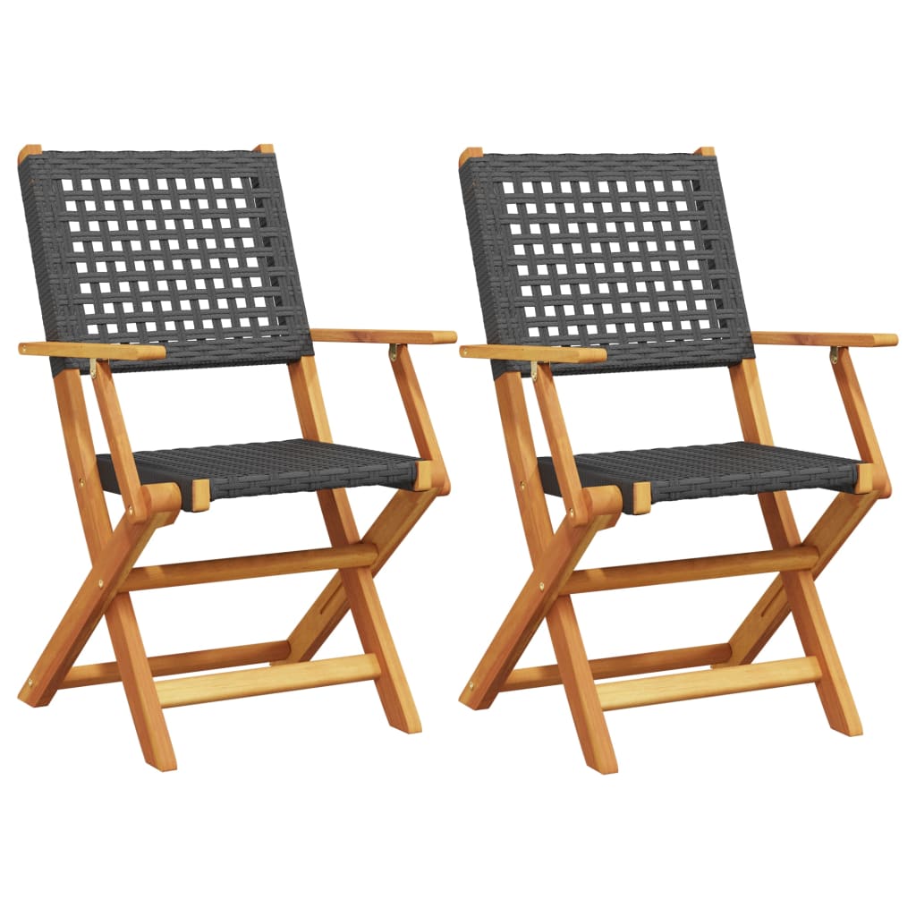 Garden Chair Set of 2 Black Solid Acacia Wood, Poly Rattan