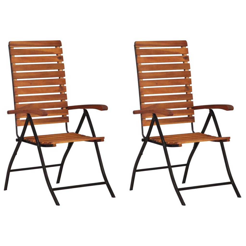 Garden Chair Set of 2 Brown and Black Acacia hardwood and steel