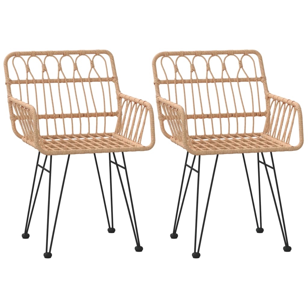 Garden Chair Set of 2 Brown Steel, Polyethylene Rattan Medium