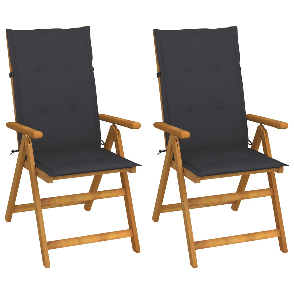Garden Chair Set of 2 Gray Cushion, Natural Wood