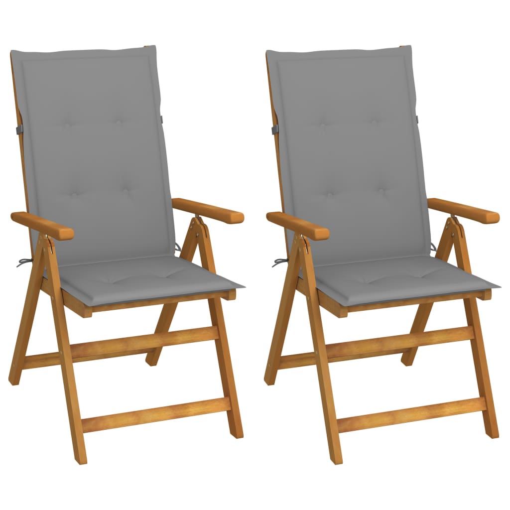 Garden Chair Set of 2 Gray Solid Acacia Wood Standard Foldable