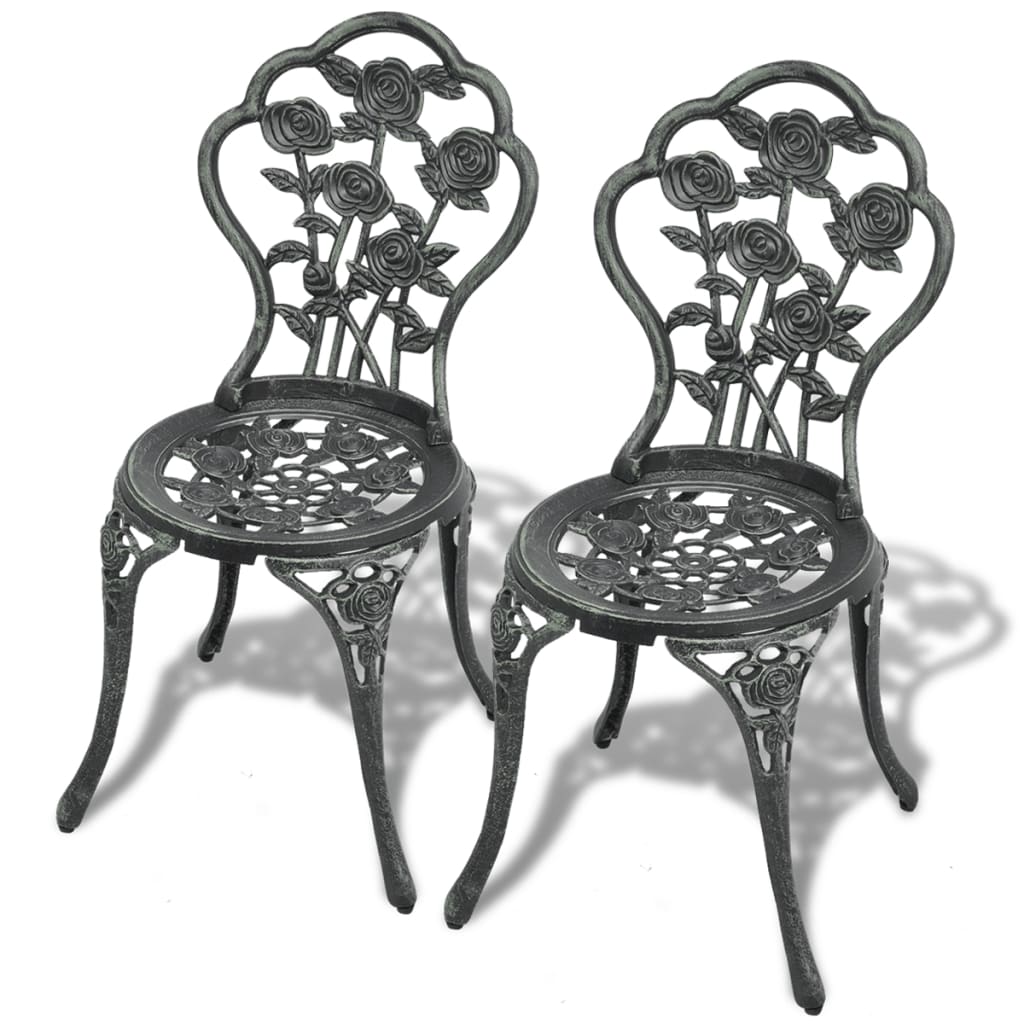 Garden Chair Set of 2 Green Cast Aluminum, Cast Iron Standard