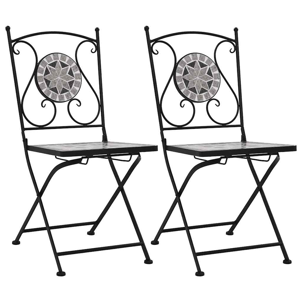 Garden Chair Set of 2 Grey Powder-coated steel and ceramic