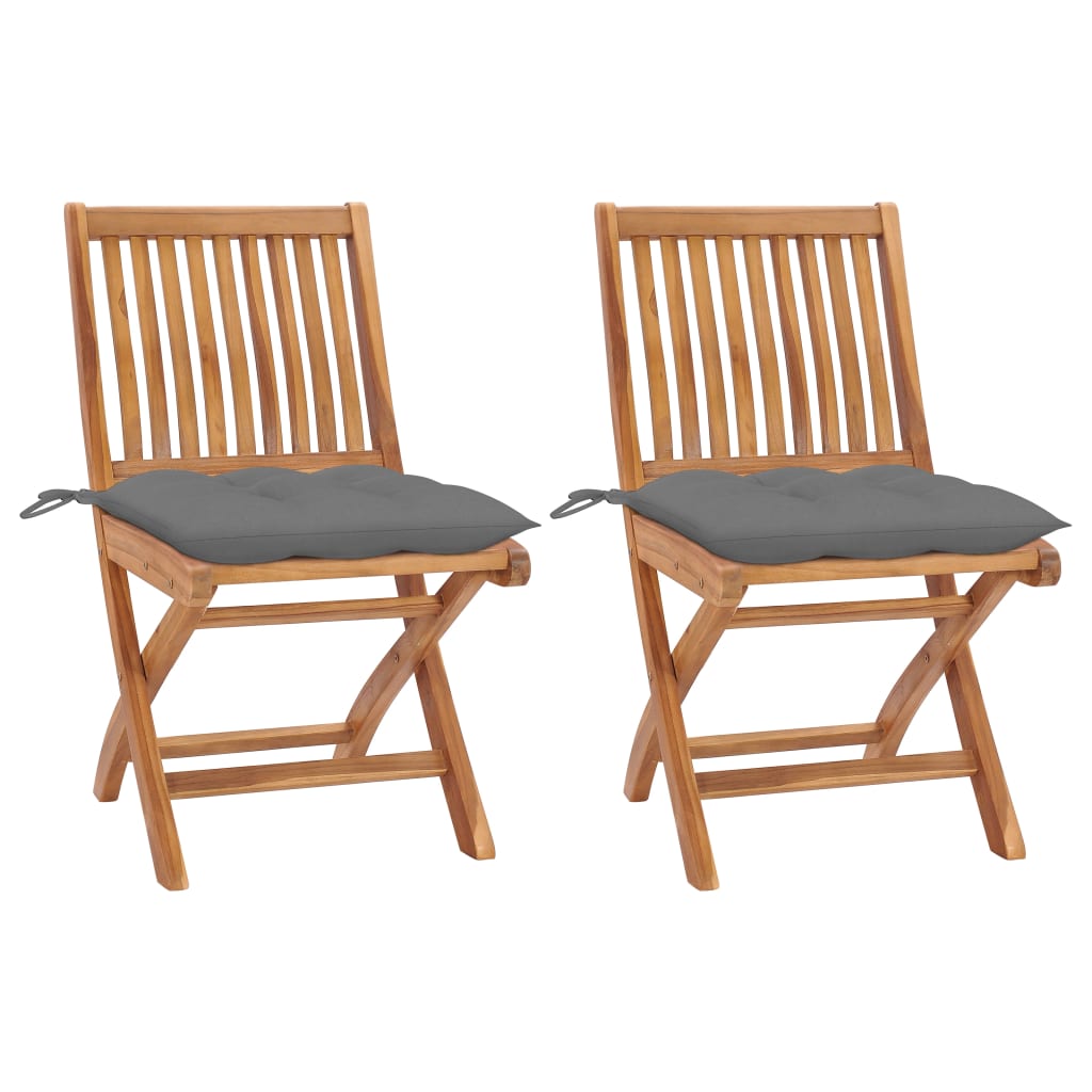 Garden Chair Set of 2 Teak wood, Grey cushions