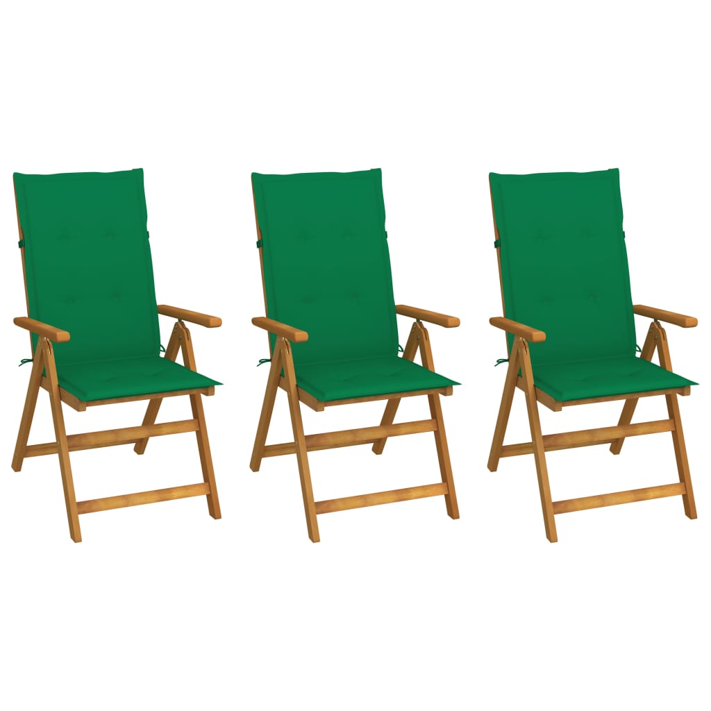 Garden Chair Set of 3 Acacia wood tone, Green cushions