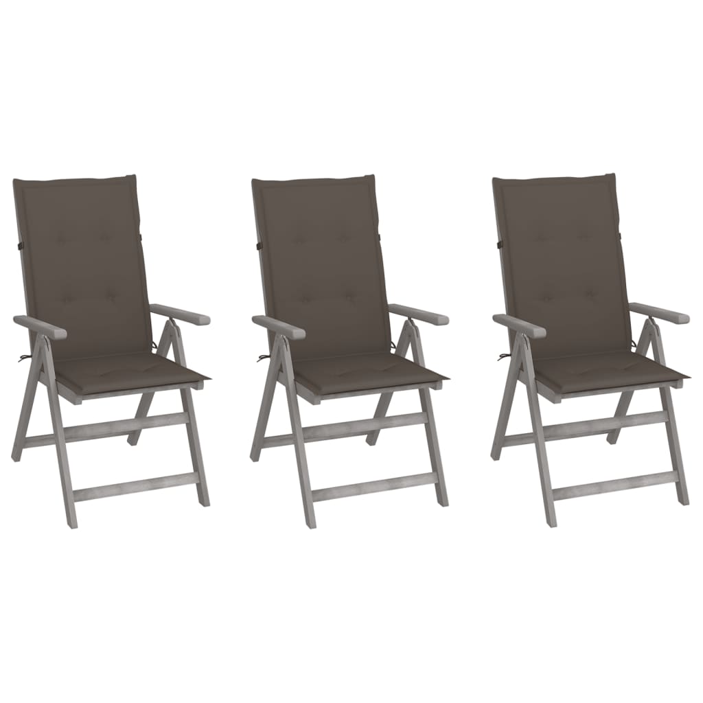 Garden Chair Set of 3 Grey Solid acacia wood, 100% polyester
