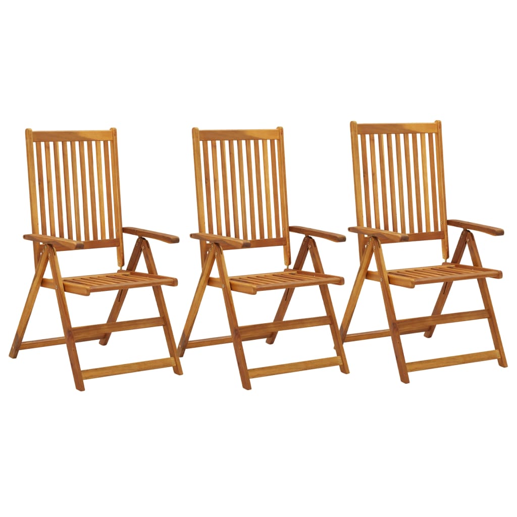 Garden Chair Set of 3 Natural Wood Solid Acacia Wood Medium