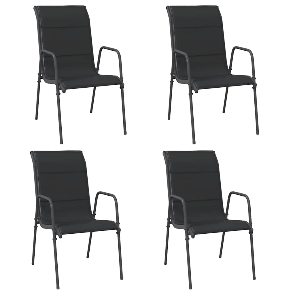 Garden Chair Set of 4 Black and Anthracite Powder-Coated Steel