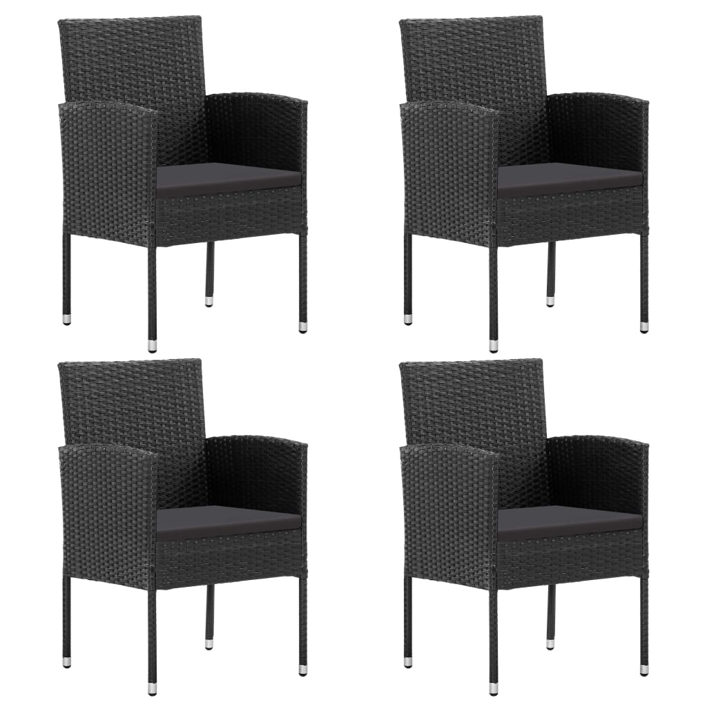 Garden Chair Set of 4 Black PE rattan, steel, 100% polyester