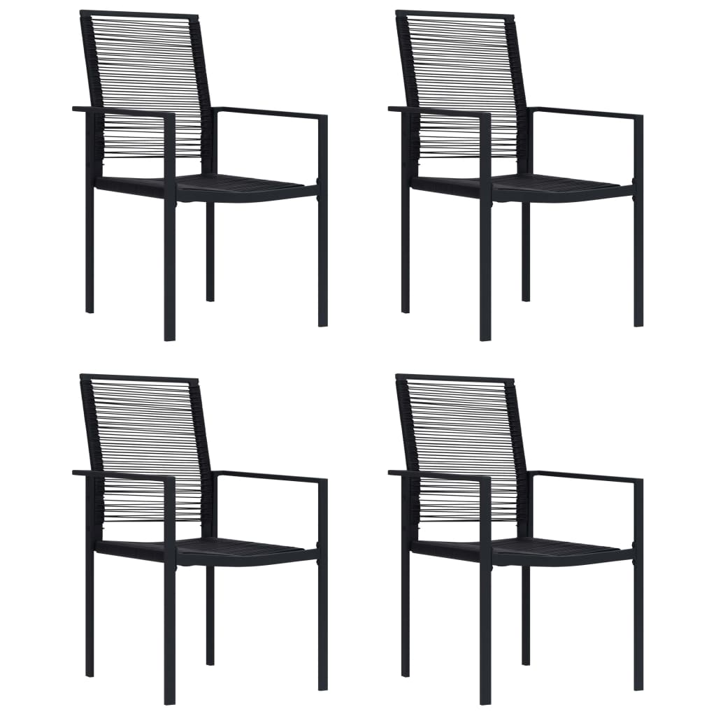 Garden Chair Set of 4 Black PVC hollow rattan, powder-coated steel