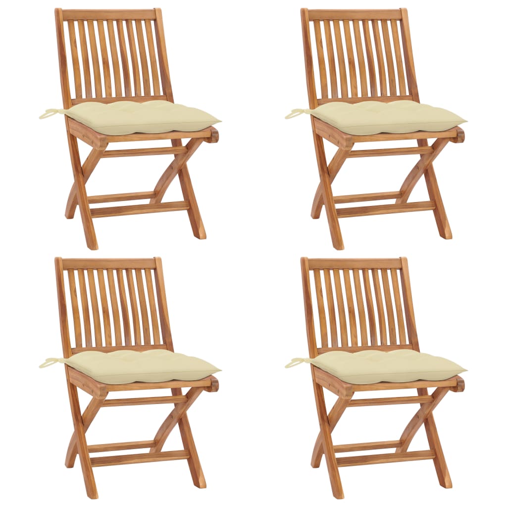Garden Chair Set of 4 Cream white, Natural teak