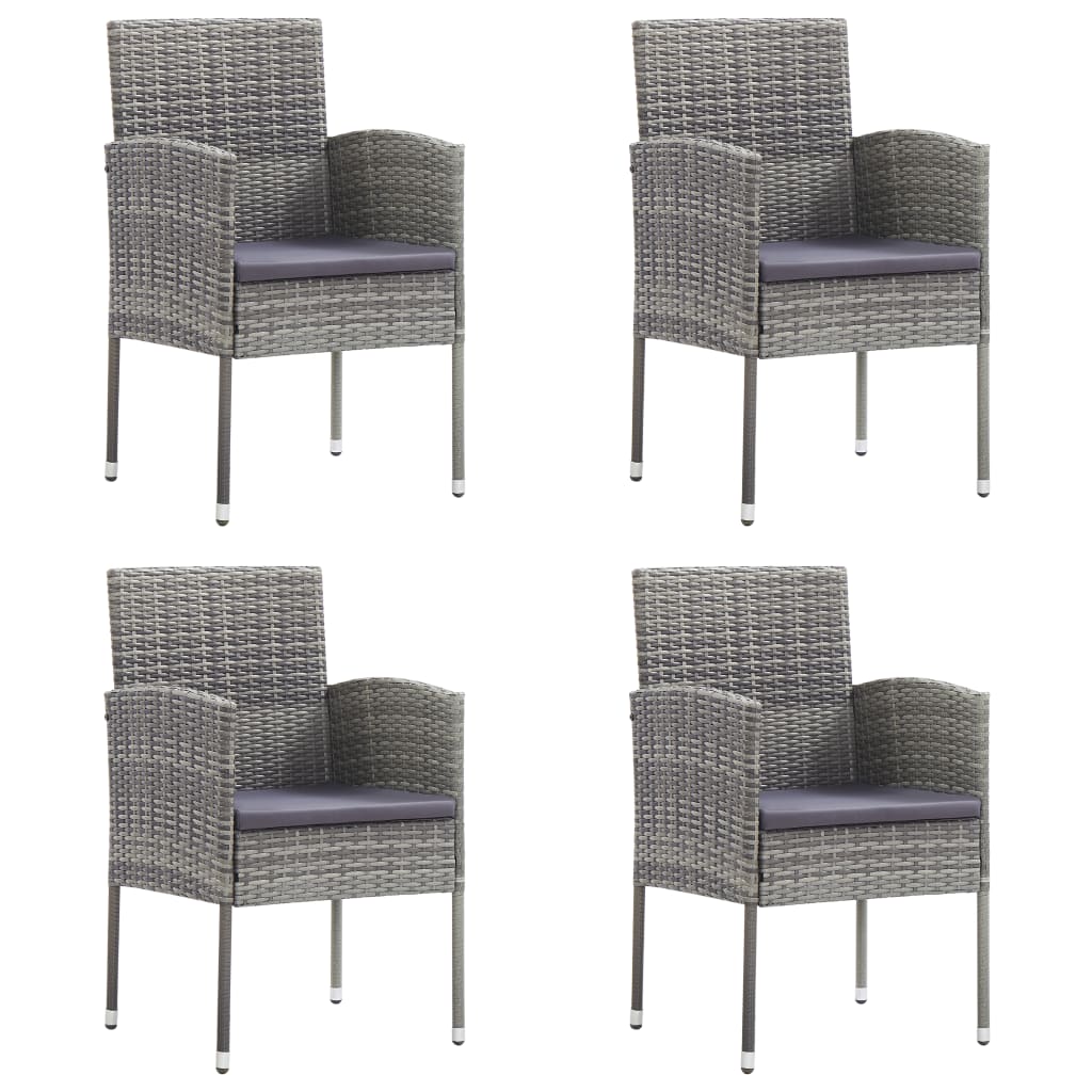 Garden Chair Set of 4 Dark Grey PE Rattan, Steel, Polyester