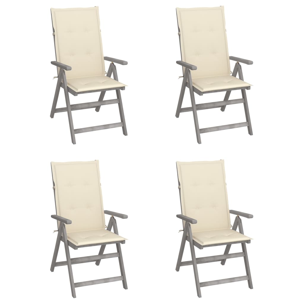 Garden Chair Set of 4 Grey, Cream Solid Acacia wood, Polyester