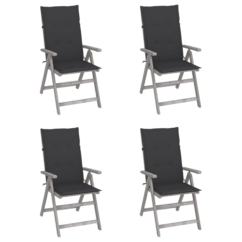 Garden Chair Set of 4 Grey Solid Acacia Wood, 100% Polyester