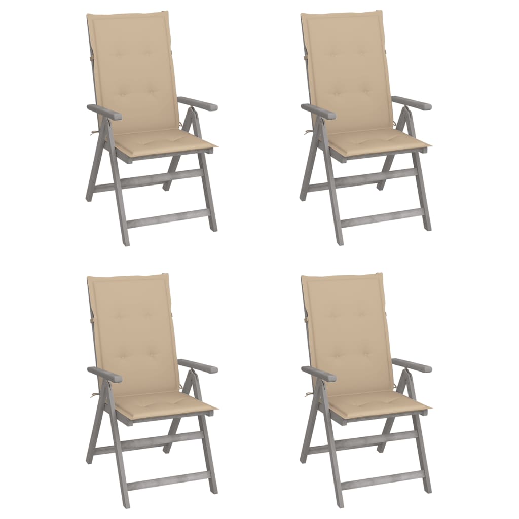 Garden Chair Set of 4 Grey Solid Acacia wood Medium