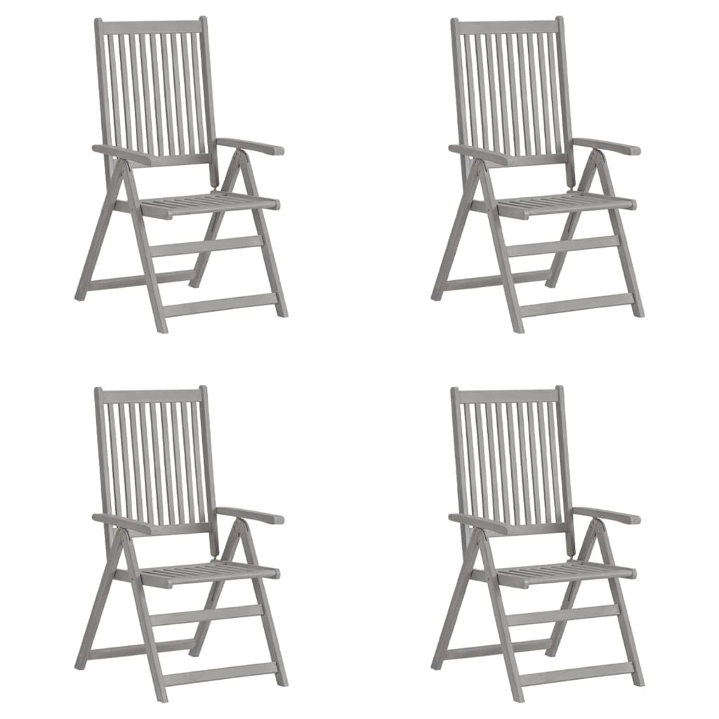 Garden Chair Set of 4 Grey Solid Acacia Wood Standard Foldable