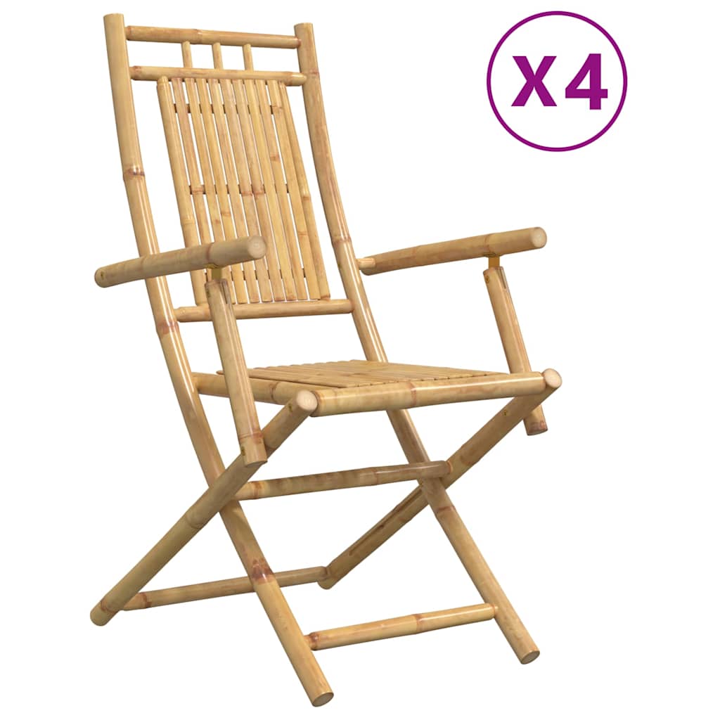 Garden Chair Set of 4 Natural Bamboo Bamboo Standard Foldable