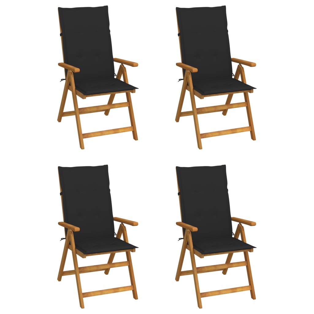 Garden Chair Set of 4 Natural wood with black cushion