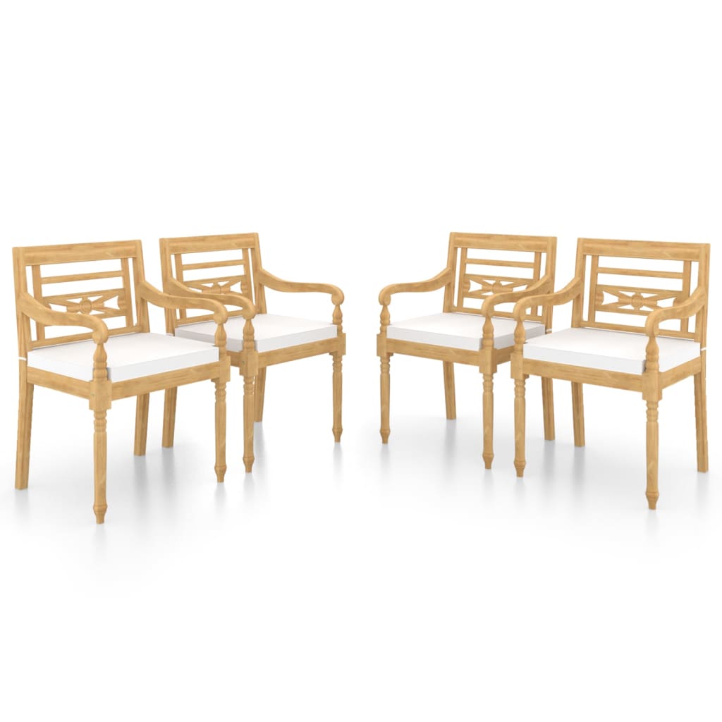 Garden Chair Set of 4 Warm Teak, White Fine Sanded Teak Hardwood