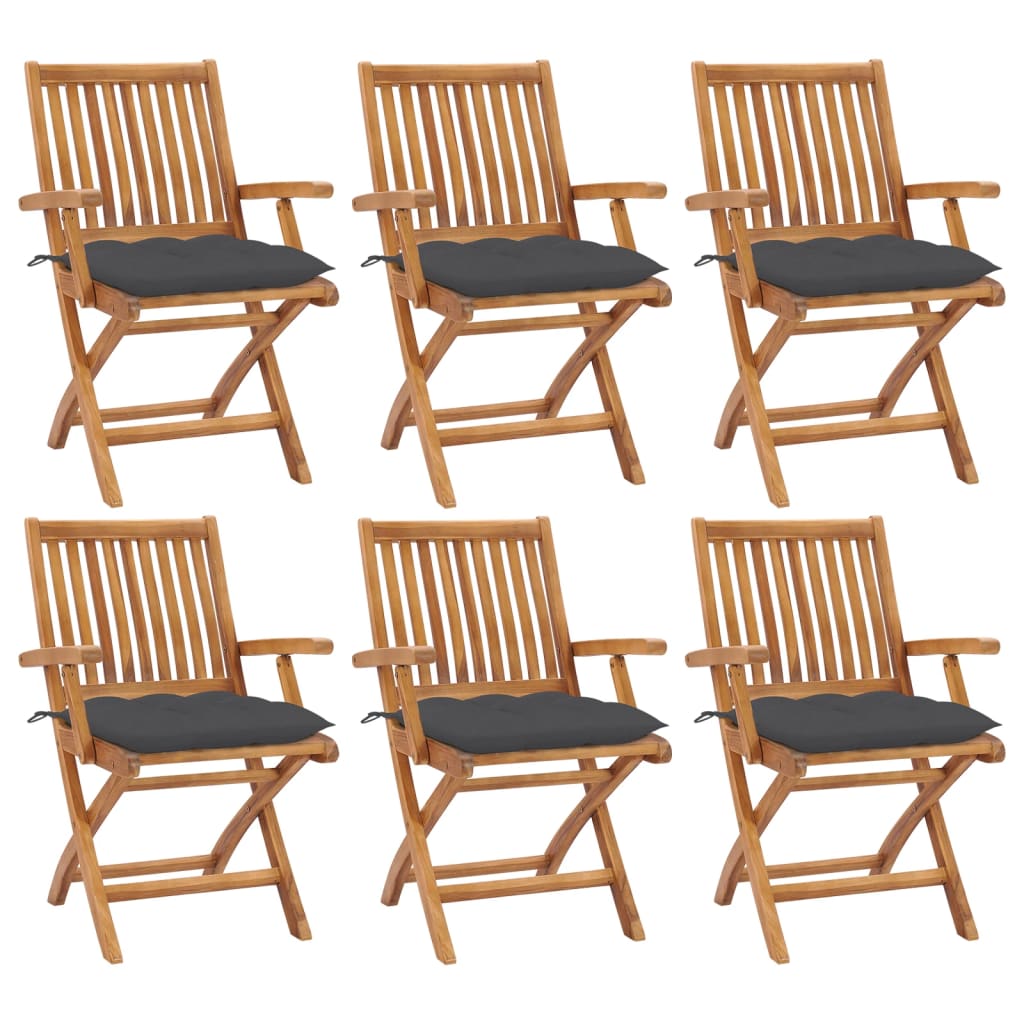 Garden Chair Set of 6 Anthracite Solid teak wood Standard