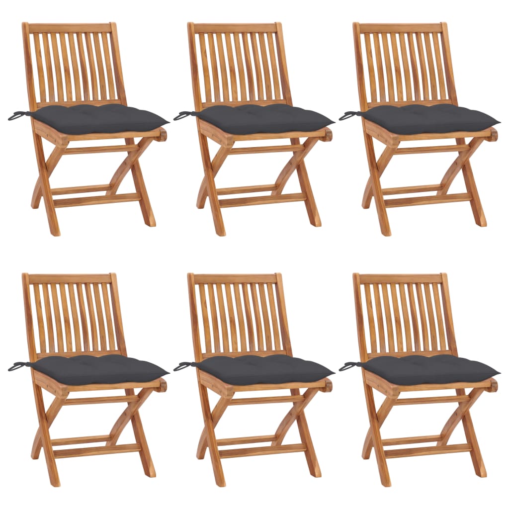 Garden Chair Set of 6 Anthracite Teak wood, polyester fabric