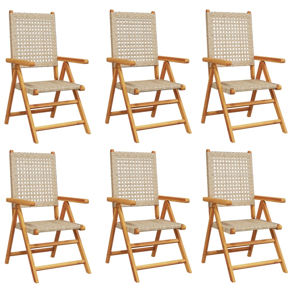 Garden Chair Set of 6 Beige Solid acacia wood, PE rattan 6 pcs