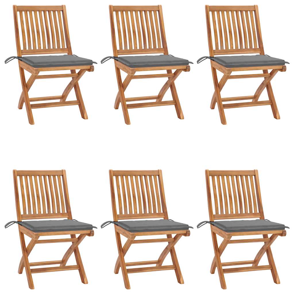 Garden Chair Set of 6 Natural wood, grey Teak wood, polyester