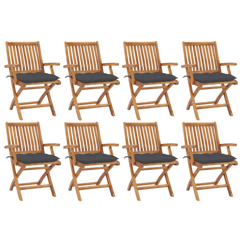 Garden Chair Set of 8 Anthracite Solid Teak Wood, Polyester